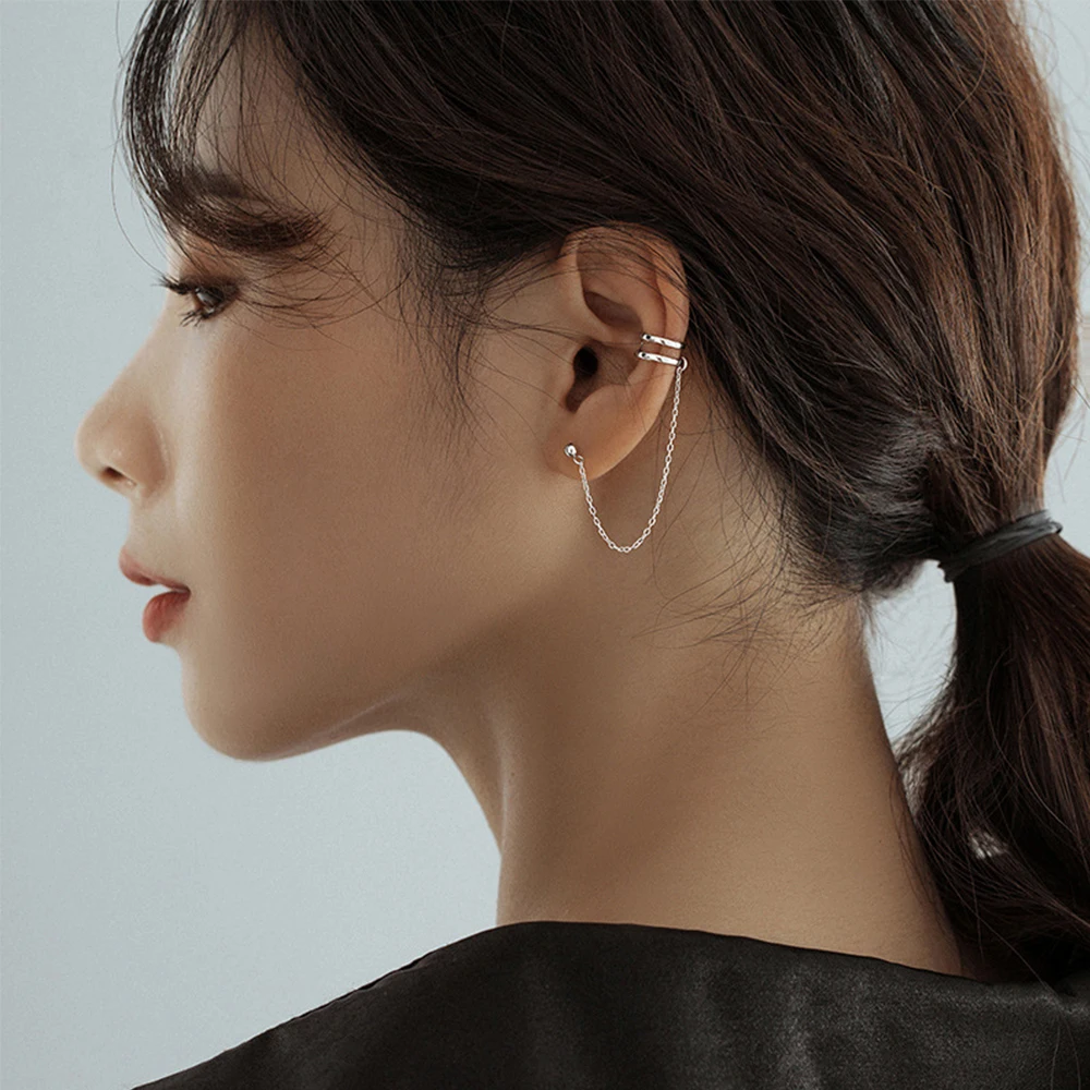 

Long Pendants Asymmetry Tassel Punk Creative Ear Bone Clips Chain Earrings Clip Earrings Cross Earcuff