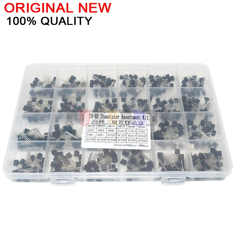 24Values TO-92 Transistor Assortment Assorted Kit Each BC327 BC337 BC517 BC547 BC548 BC549 2N2222 3906 3904 5401 5551 C945 1015
