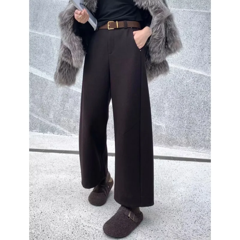 high-waist-wide-leg-pants-nine-point-woolen-casual-elastic-waist-belted-fce-lined-trousers-for-women-winter-season