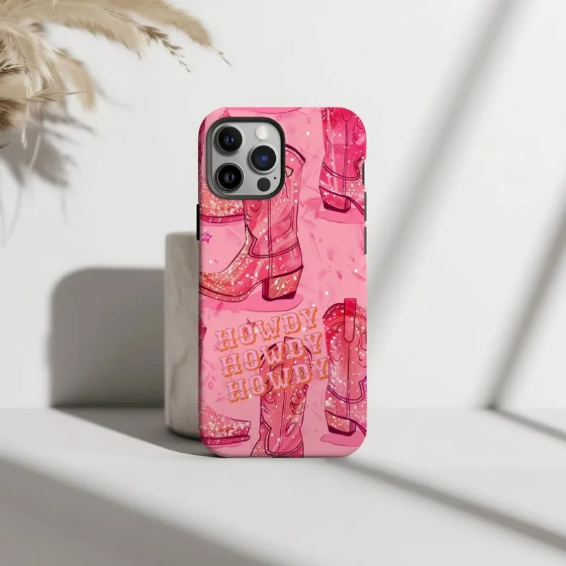 Glittery Pink Disco Cowgirl Boots Phone Case For IPHONE 16 15PRO MAX 14 13 12 11 Acrylic TPU Two in one magnetic Phone Cases