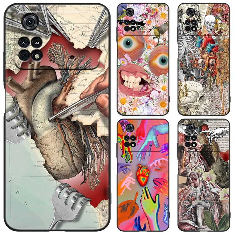 Medical Human Organs Black Phone Case For Xiaomi Mi POCO M6 Pro F5 X5 X4 X3 NFC M5S M3 M4 Pro 5G F3 F4 GT F1 F2 Cartoon Cover