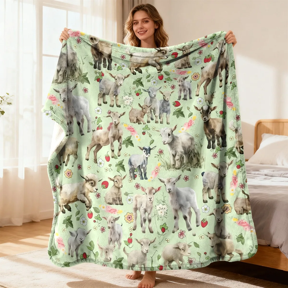 Sweet Floral Sleeping Puppy Fleece Blanket Light Warm Bed Cover Blanket for Kids Birthday Gift