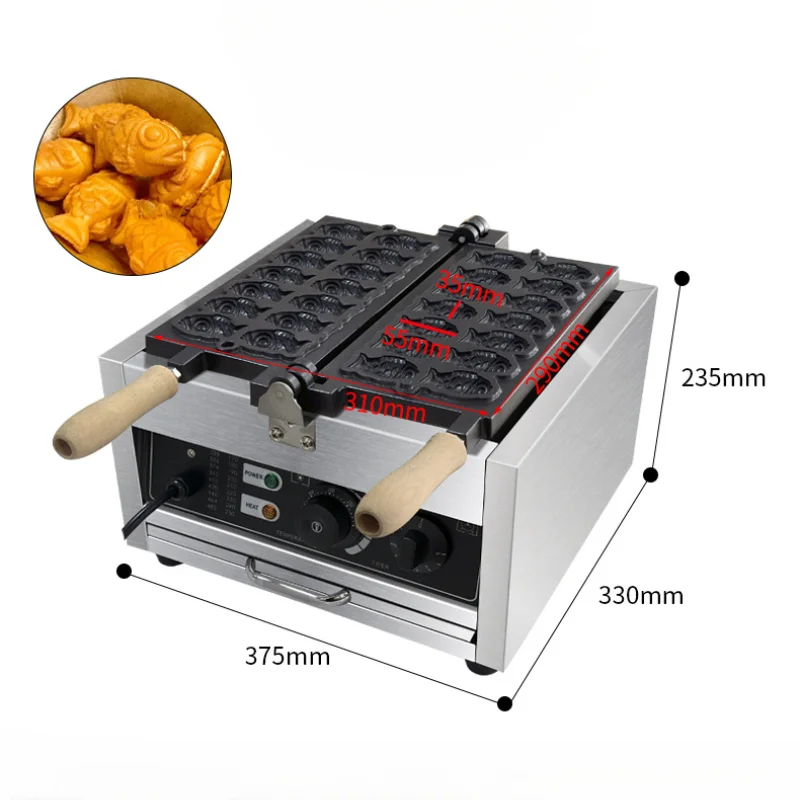 Qwinn 220V/110V Sea Bream Cooking Machine Commercial Mini Fish Cake Tool Internet Famous Stall Pancake Machine Bursting Paste Pa