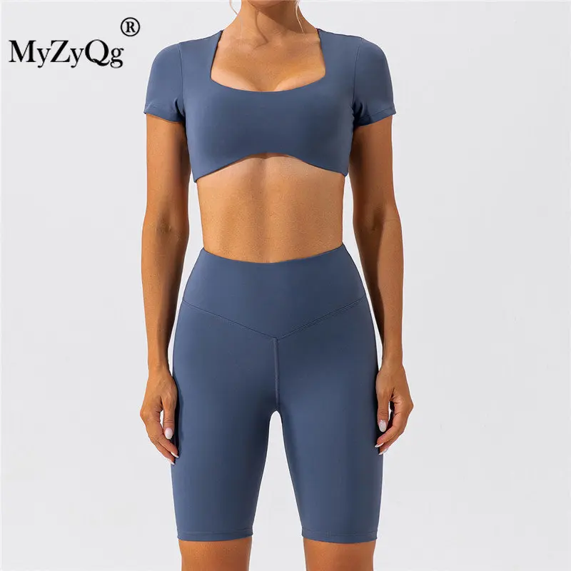 MyZyQg Summer Yoga Set Short Sleeve T-shirts Beauty Back Running Quick Dry Sports Two Piece Suit Shorts Leggings