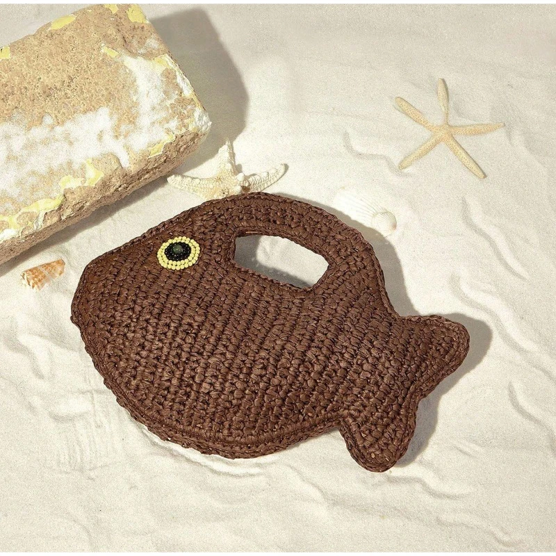 Goldfischförmige Clutch aus Papierseil, handgefertigte Damen-Handtasche mit Henkel, leichte, lässige Sommer-Strand-Party-Abendtasche – Detail 5