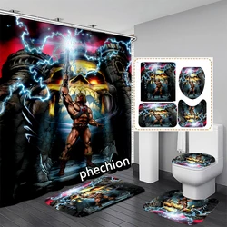 phechion Masters of The Universe 3D Print Waterproof Bathroom Shower Curtain Toilet Cover Mat Non-Slip Floor Mat (1/3/4Pcs) W46