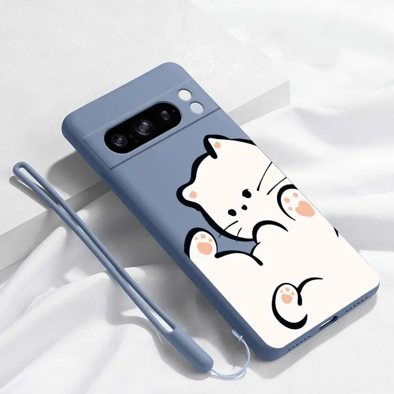 Pixel 8Pro Fluffy Kitten Bracelet Silicone Phone Case For Google Pixel 8Pro 3XL 3A 4 4A 8 8A 5 7 7A 9 9Pro 9ProXL 6A Cover