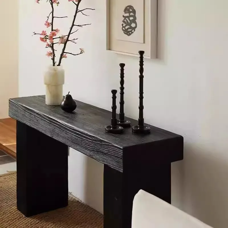 Wabi Sandy Wind Black Solid Wood Entrance Terrace B & B Medieval Style Corridor Display Strip Case Against the Wall Narrow Long