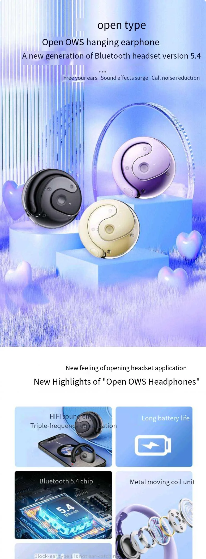 New feature small coconut ball TWS Bluetooth headset ear-mounted OPEN6 super lon