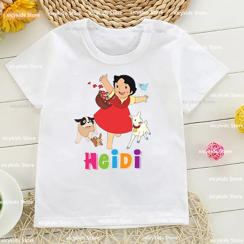 t-shirt for boys/girls Tshirt Funny Heidi And Family Cartoon Print Girls T-Shirt Cute Girls Clothes Summer Baby Tshirt white top