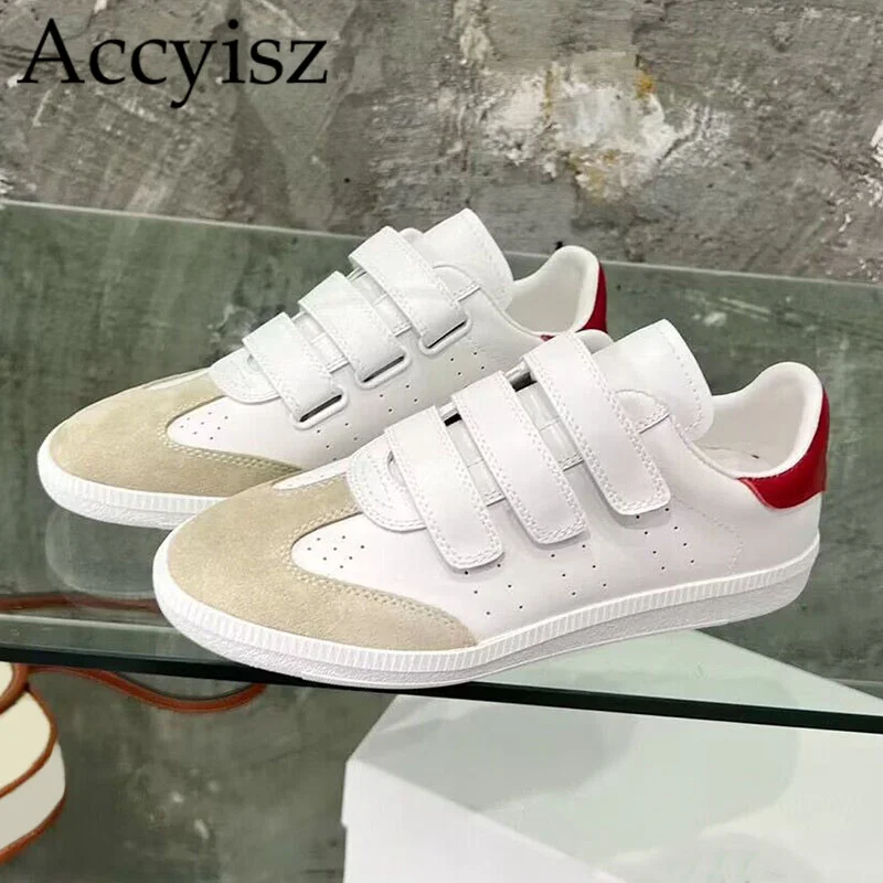 

Round Toe Real Leather Breathable Flat Shoes Mixed Color Thick Soled Casual Shoes Spring Autumn Simple Versatile Walking Shoes