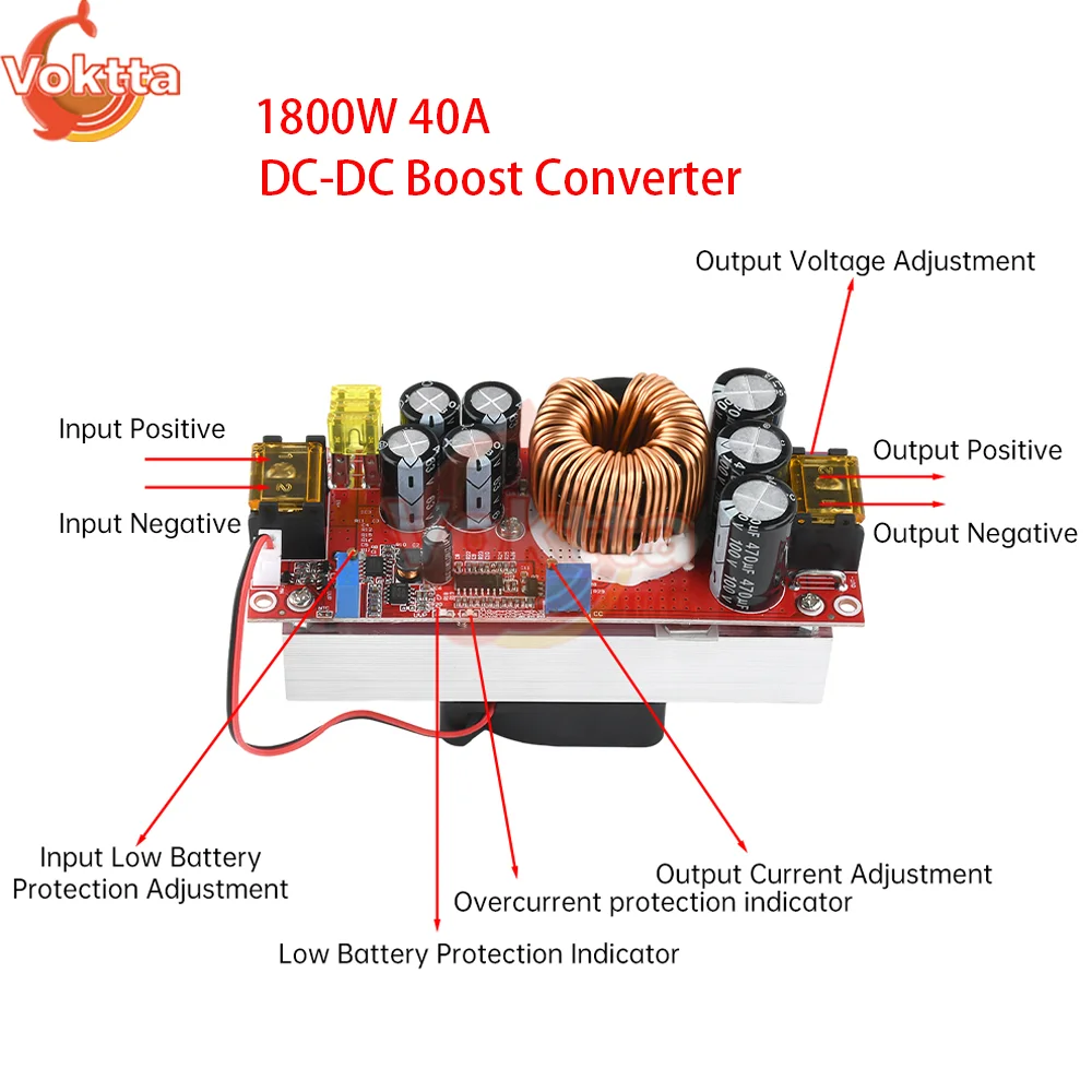 1800W 40A DC-DC Boost Converter 12V 24V 36V 48V 60V Step Up Power Supply Module 10-60V to 12-90V Adjustable Voltage Charger