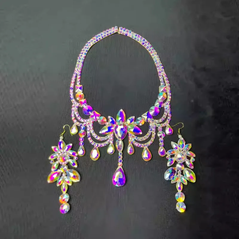 Customized Bellydance Necklace Earring Set Latin Modern Dance Jewelry Versatile Earrings Neck Accessories Samba Carnival Costume
