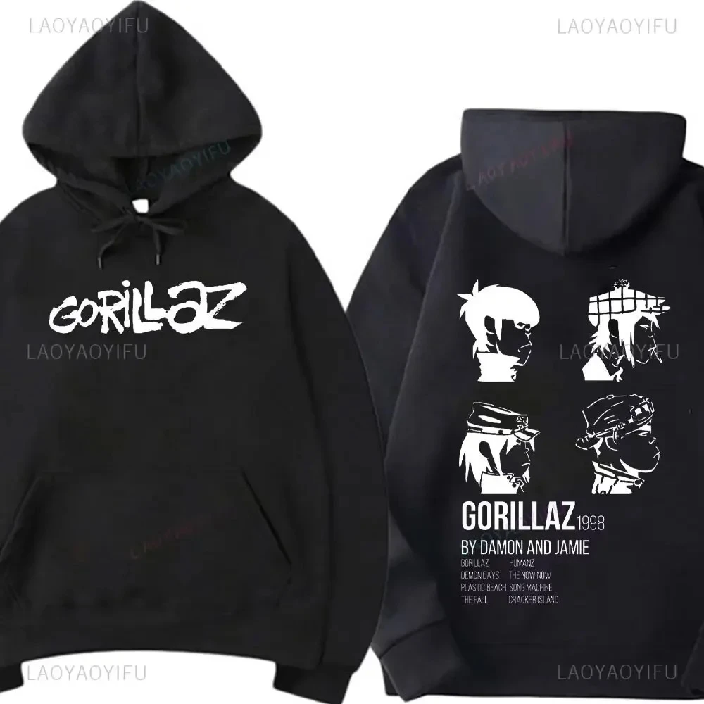 Musikband Gorillaz PUNK ROCK Pullover Cartoon-Muster Kapuze Freizeit- und trendige Kleidung Vintage Y2K übergroße Kleidung
