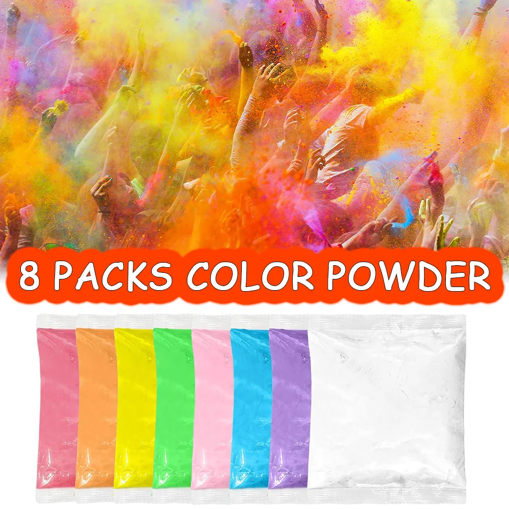 8 paquetes de polvos de colores, 8 colores vibrantes para fiestas, festivales, género, revela diversión, corre, sesión de fotos de maratón, rosa, rojo, naranja, amarillo