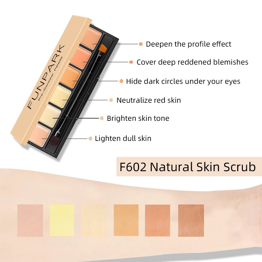 Palette de fard à barrage avec pinceau couvrant pour les cernes, correcteur, fard à joues, crème, contour élevé, maquillage, base, 6 couleurs, 256