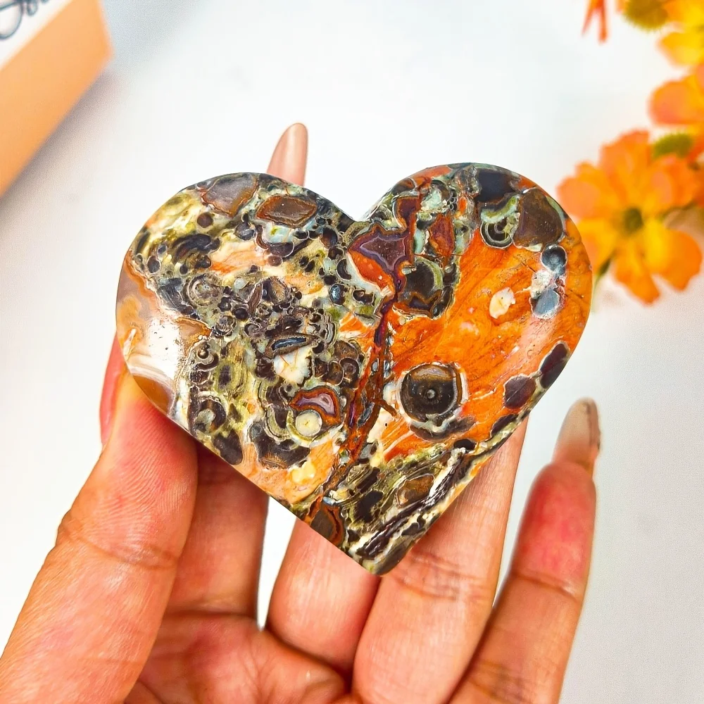 Natural Money Agate Heart Shaped Stone Polished Crystal Healing Reiki Solar Plexus Chakra Prosperity Abundance Meditation Gift