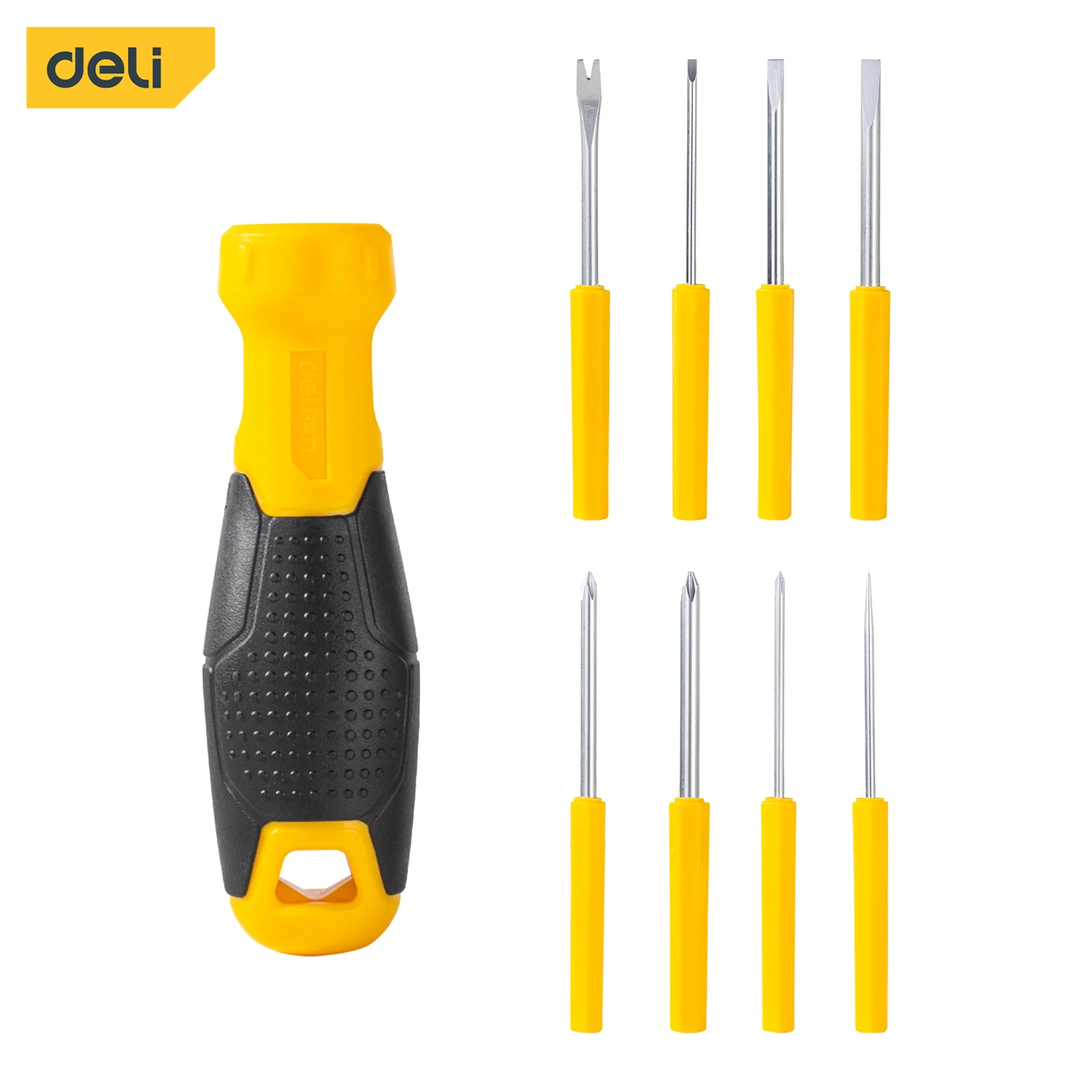 Deli 9pcs Yellow Screwdriver Set,With Interchangeable Shafts,Chrome Vanadium Steel, Long Handle,Durable,for Various Repair DIY