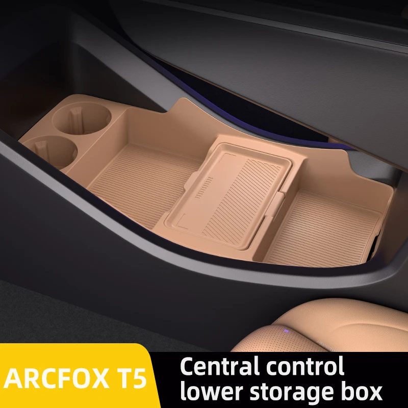 

For ARCFOX αT5 2024 2025 Storage Box Center Armrest Hidden Box Cup Holder Organizer Interior Accessories
