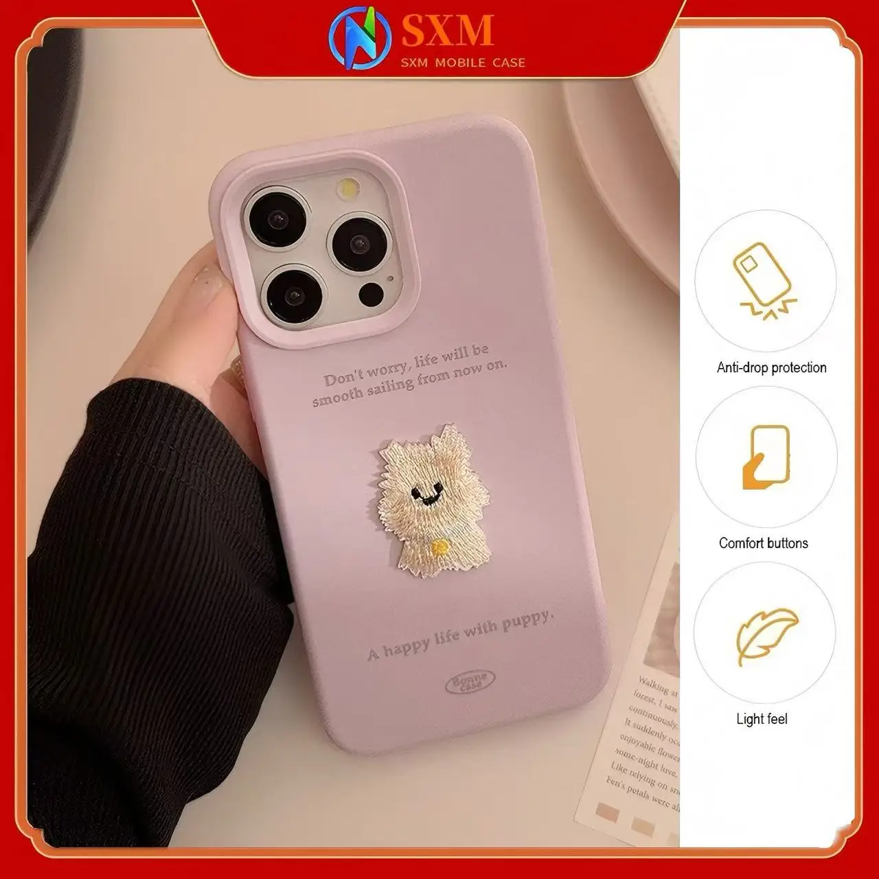 

Suitable for Apple iPhone embroidered small dog silicone 3D phone case soft shell