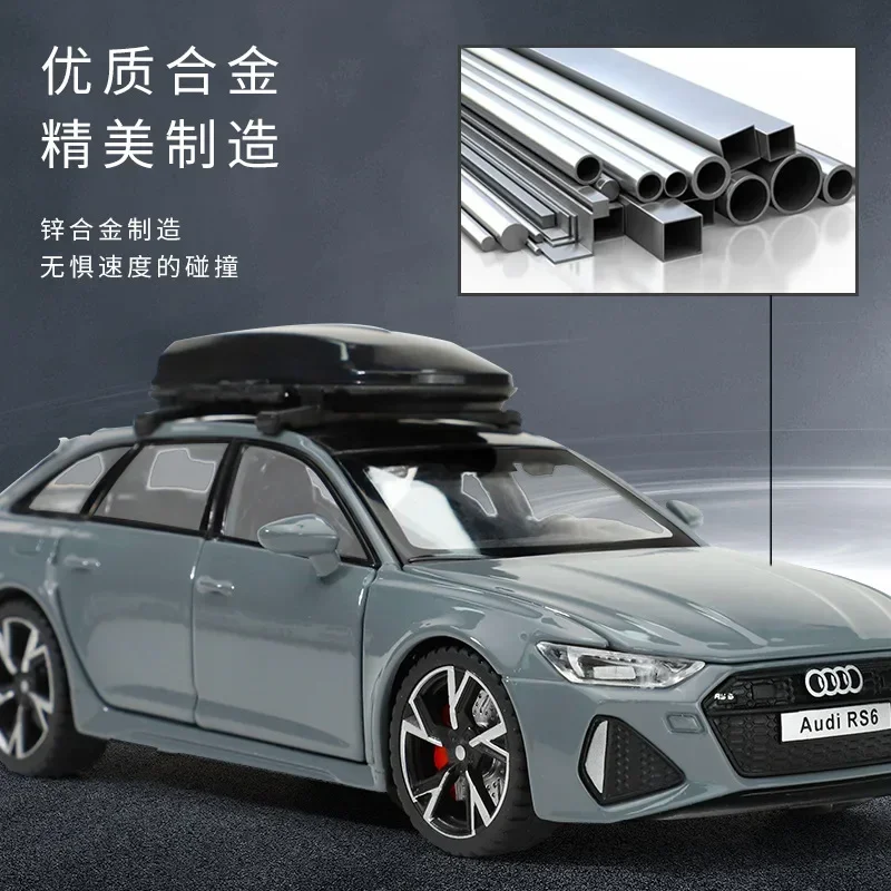 Auti rs6トレーラーrvダイキャストモデルカー子供用、ハイシミュレーション、金属合金、音と光、プルバックコレクション、おもちゃのギフト、1:32