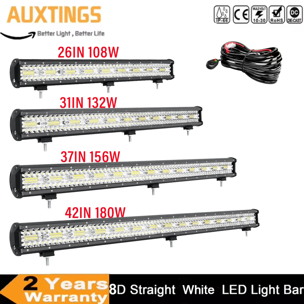 

New Style 26-42 Inch 108W 132W 156W 180W LED Light Bar 8D Offroad Lamp Combo Beam Driving Lights 12V 24V Truck SUV ATV 4WD 4x4