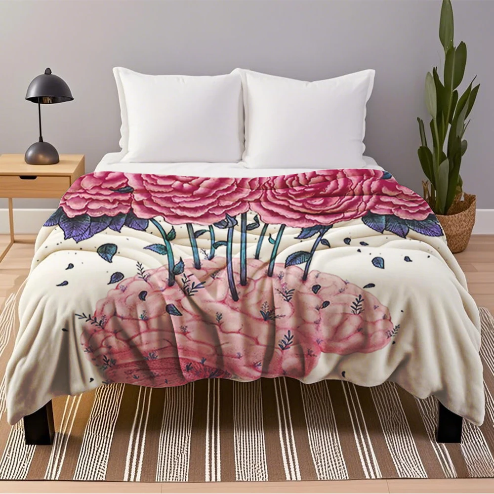 

Classic Flannel Bed Blanket Fresh Creative Brains Peonies Throw Bedsheet Blankets For Children Living Room Massage Table With