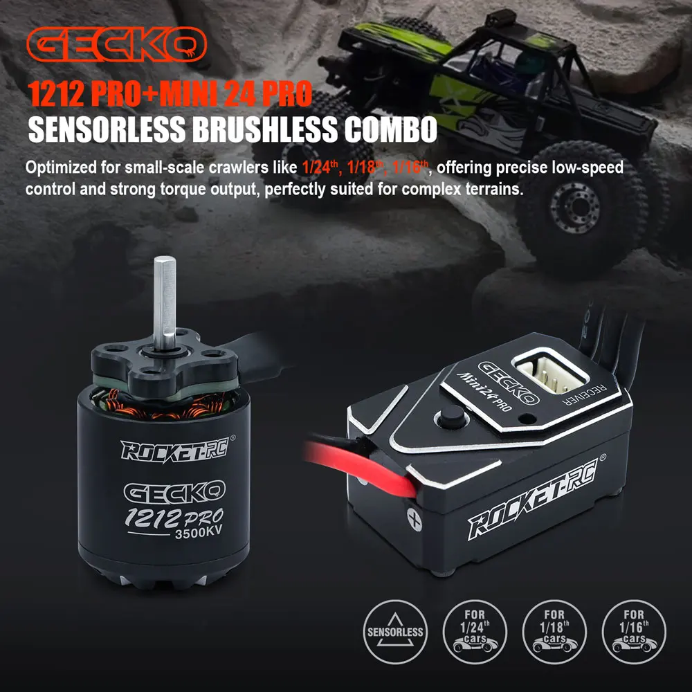 ​ROCKET-RC 25A ESC 1212 3500KV Motor Waterproof Sensorless Brushless Mini24Pro for 1/16 1/18 1/24 RC Crawler Climbing Car