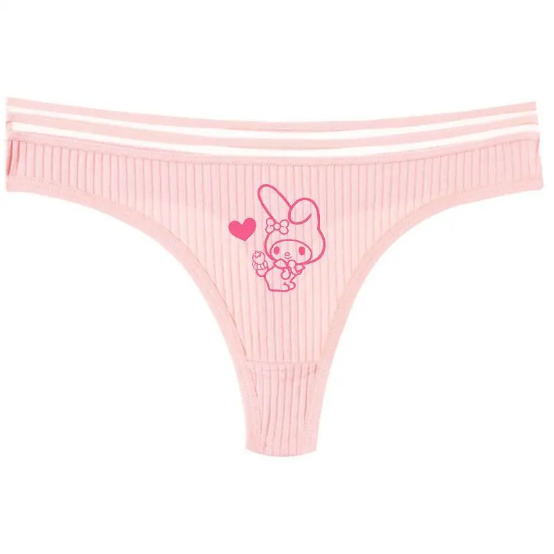 Sexy Sanrio T-Back Panties for Girls Kawaii Hello Kitty Kuromi My Melody Low Waist Breathable Women Cotton Thong Underwear Gifts