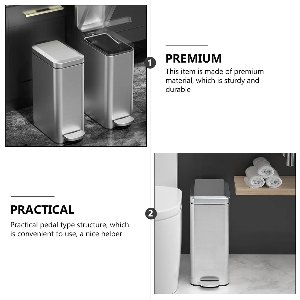 

Pedal Waste Container Bin Garbage Cans Paper Basket Stainless Steel Home Bucket