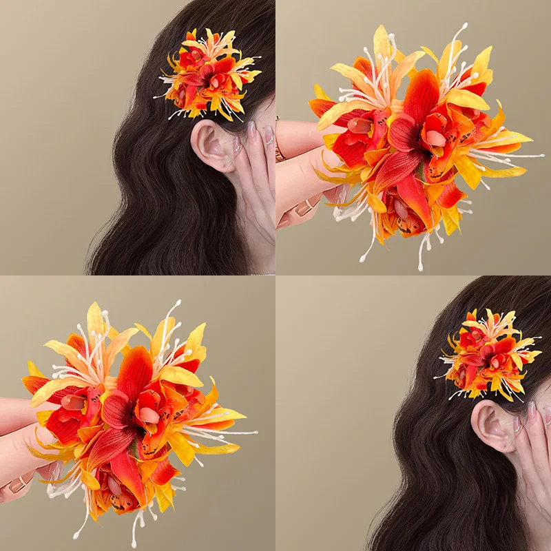 

Flower hairpin Chinese three-dimensional bangs clip headgear antique style photo advanced sense side hairpin woman