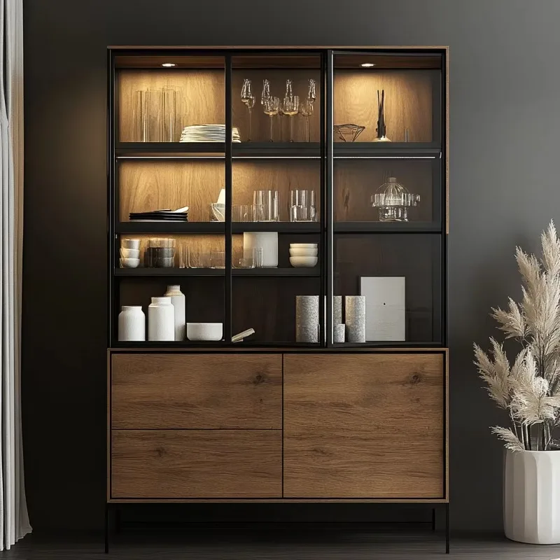 Custom Wooden Simple Cabinet Vintage Sideboard Self-Service Cabinet with Drawer