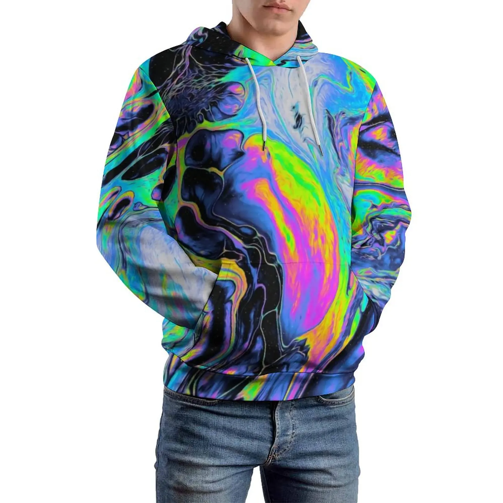 Colorful Marble Loose Hoodies REST MY CHEMISTRY Street Fashion Pullover Hoodie Men Long Sleeve Graphic Sweatshirts Plus Size