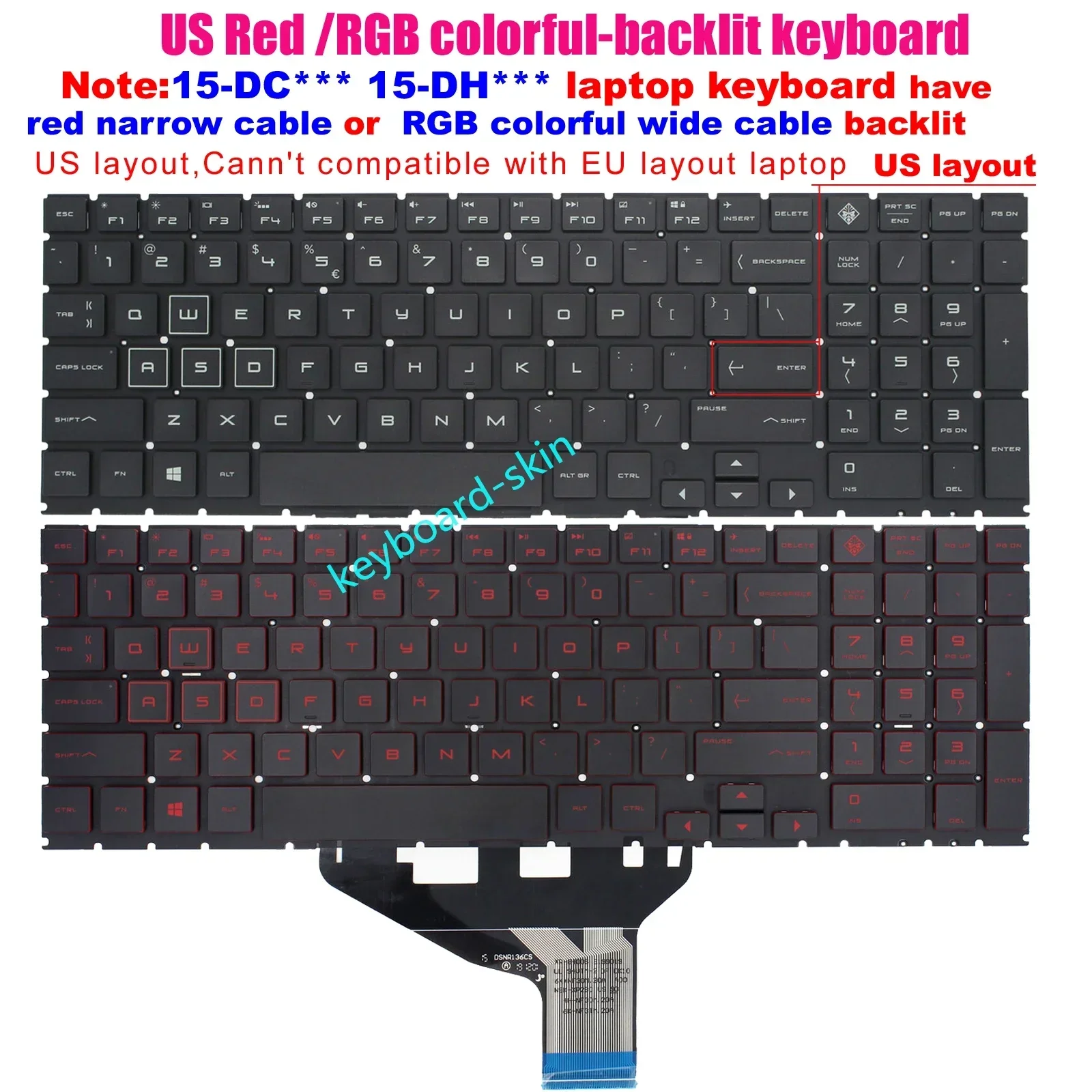 

Новая американская красная/RGB-клавиатура с цветной подсветкой для ноутбука HP Omen 15-DC 15T-DC 15-DC**** 15T-DC**** 15-DH 15-DH****