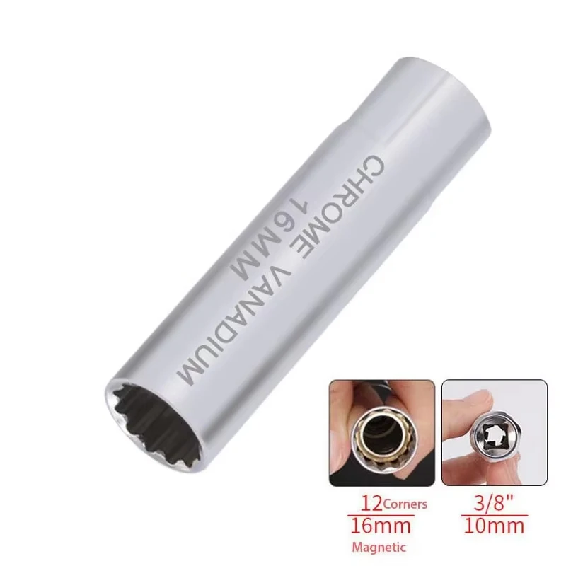 Universal Spark Plug Socket Spark Plug Wrench 3/8 Magnetic 12 Angle Thin Wall for 14mm 16mm Spark Plug Removal Auto Repair Tool