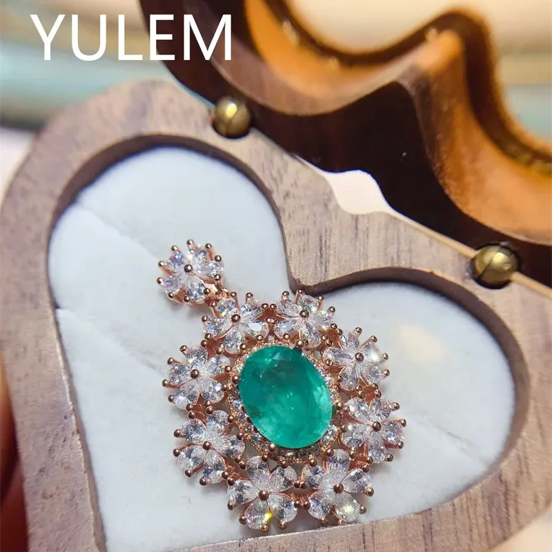 

YULEM Genuine Natural Emerald 8x10mm 925 Silver Pendant Necklace Pendant, Elegant Fine Jewelry Gift