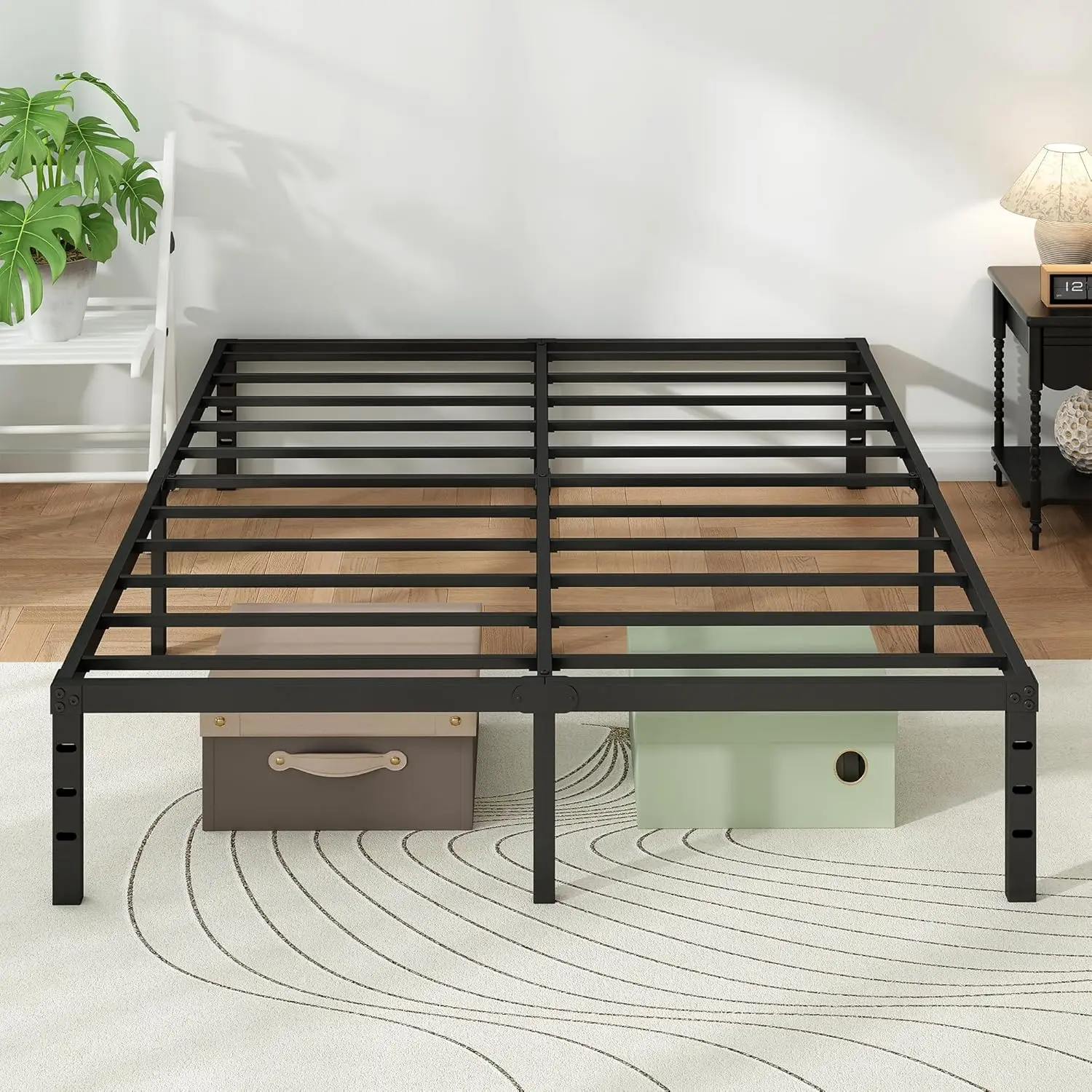 Metal Platform Bed Frame Queen Size, 18 Inch Height with Steel Support, No Box Spring, and Under Bed Storage,Black