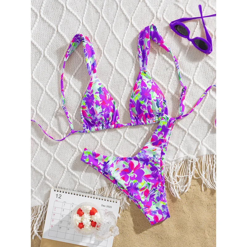 New Soft Bag Printed Adjustable Strap Tie Backless Sexy Party Bikini Set At the beach in summer
