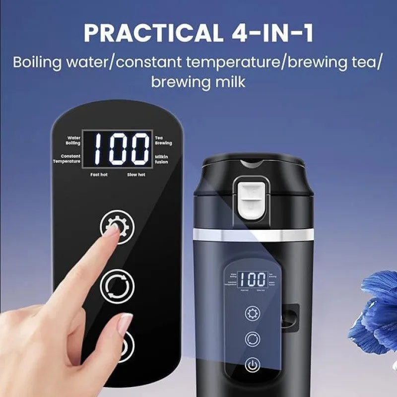 M49K-Portable 12V For Car Heating Cup 450Ml Touch Screen Digital Display Water Warmer Bottle vacuum flask For Car Kettle For Car
