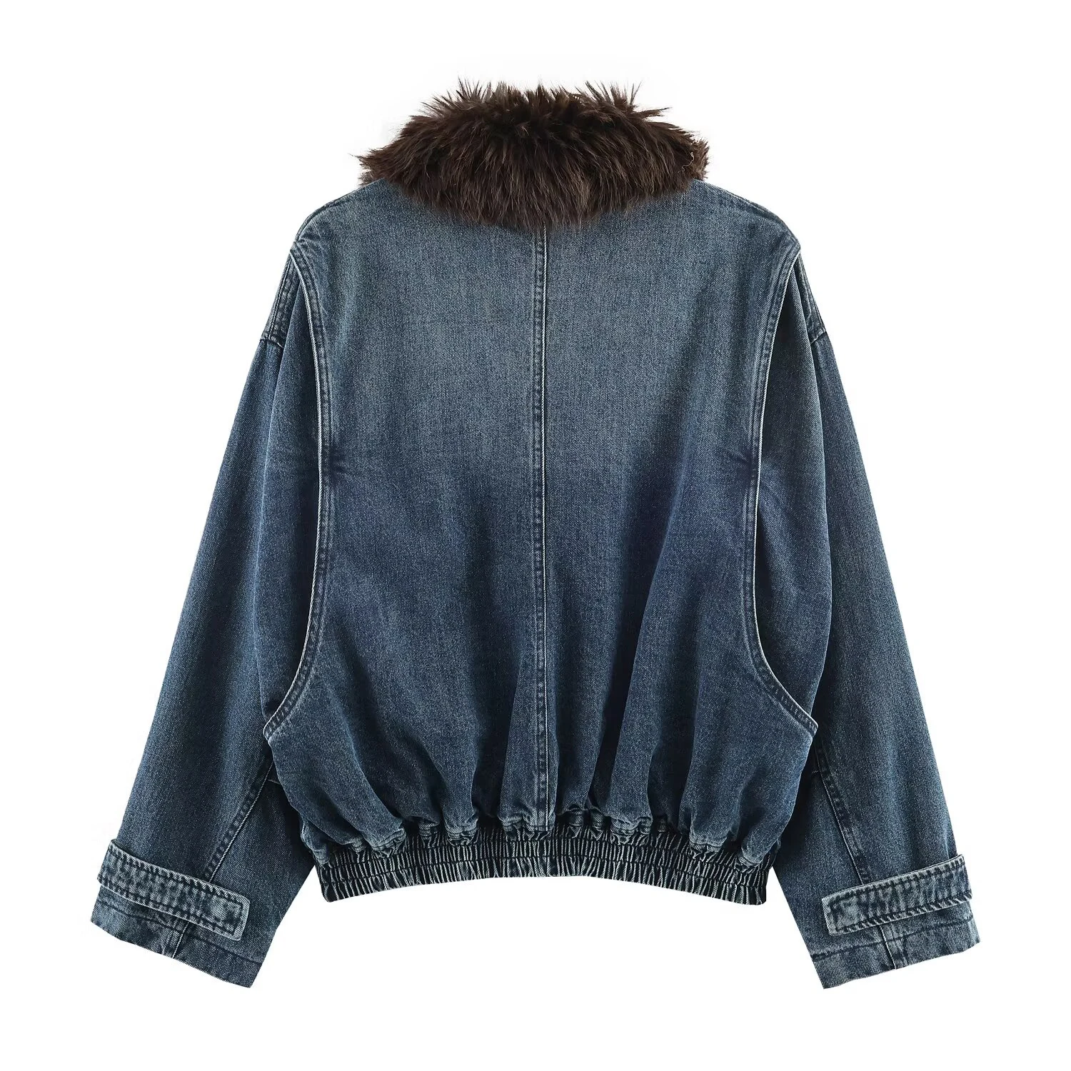 Veste de pilote en denim pour femme, style européen et américain, rétro, ample, col en fourrure, nouvelle collection hiver 2025