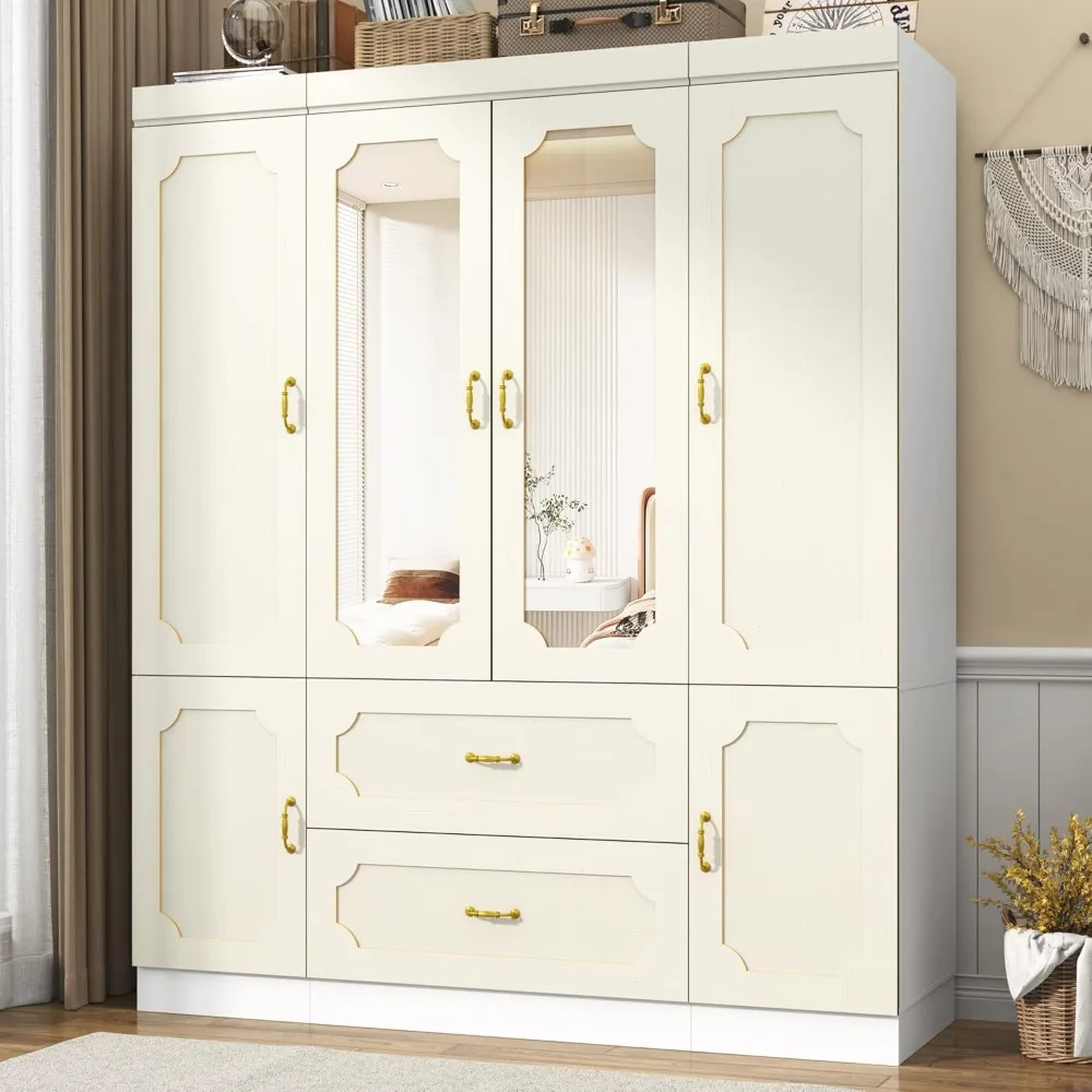 Système de placard robuste, grand porte-vêtements mural de 8 pieds avec 6 tiroirs pour garde-robe