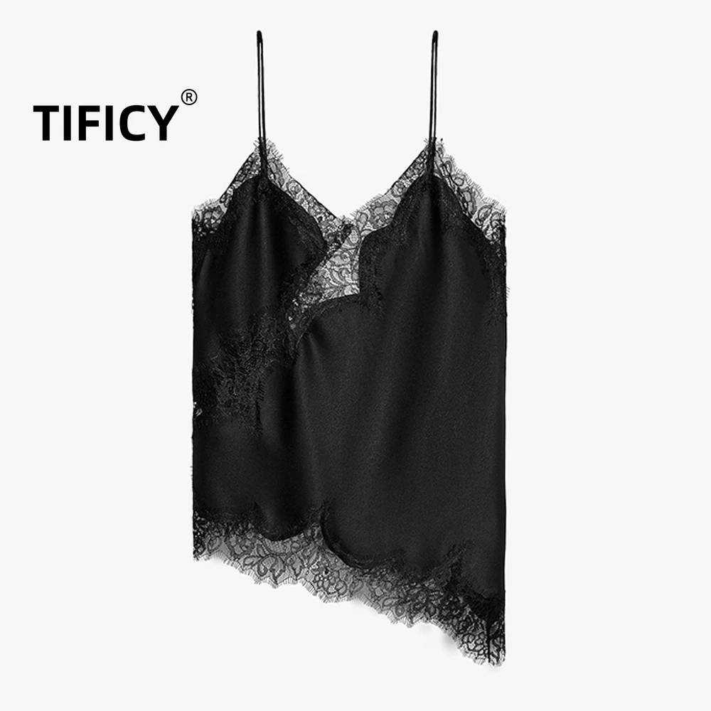 

High Street Tees Tanks Camis Women's Summer New Lace Decorative Underwear Black Sexy Streetwear Tanks Top