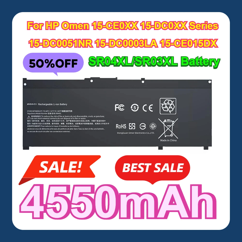 

For HP Omen 15-CE0XX 15-DC0XX Series 15-DC0051NR 15-DC0003LA 15-CE015DX Pavilion 15-CB0XX 15-CX0XX SR04XL Battery SR03XL Battery