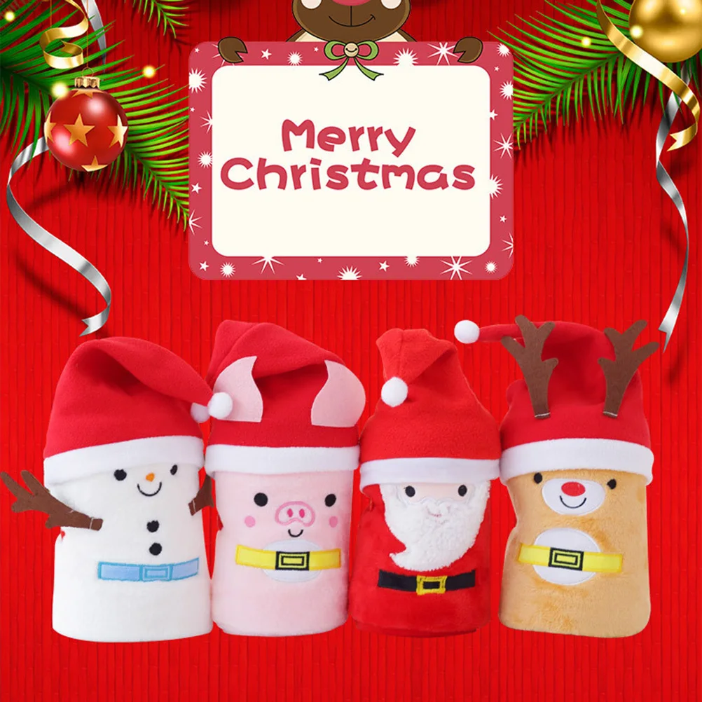 Set Topi Rusa Kartun Natal Kreatif dan Selimut Flanel Super Ringan untuk Anak dan Hewan Peliharaan, Penutup Sofa Tidur 80x100cm