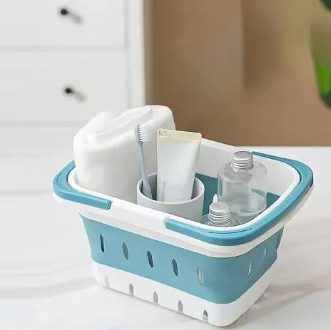 Cestino per il lavaggio pieghevole Cesto per la biancheria compatto Carrello per il bagno pieghevole portatile in plastica con capacità della maniglia Accessorio per il bagno da viaggio