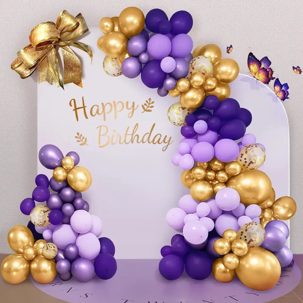 

135Pcs Purple Latex Balloons Garland Arch Kit Gold Confetti Metallic Wedding Birthday Baby Shower Party Decorations