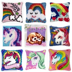 Unicorn Cartoon Latch Hook Kits Rugs Animal Latch Hook Rug Making Kits Smyrna Buttons Package DIY Embroidery Carpet Pillow Gifts