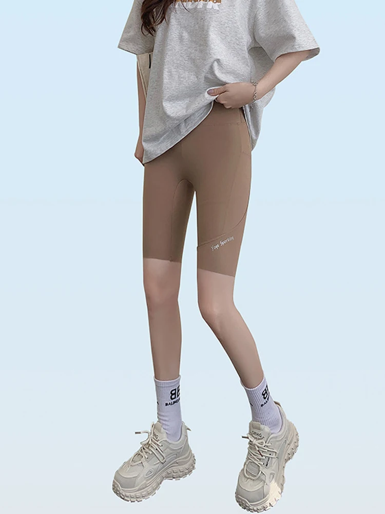 Nuevo 2025, pantalones de Yoga de piel de arca para mujer, seda helada, finos, de cinco cuartos de longitud, cintura alta, Fitn, ciclismo, Yoga, ajustados, tiro alto