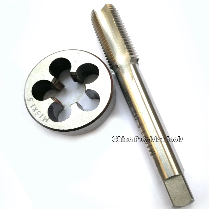 2PCS HSS Metrik Thread Tap And Die Set M15 M15X1.5 M15X1.25 Lurus Flute Plug Keran Dies Sesuai M15X2 M15X0.75 m15X1 M15X0.5