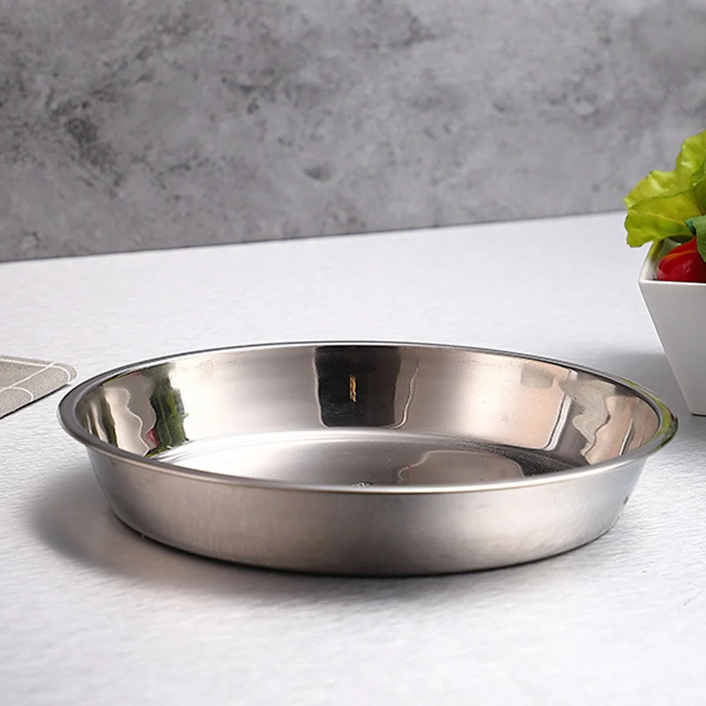 

Stainless Steel Non-magnetic Flat Round Plate Portable Dish Plate Fruit Plate Cake Baking Pan (24CM, Silver)